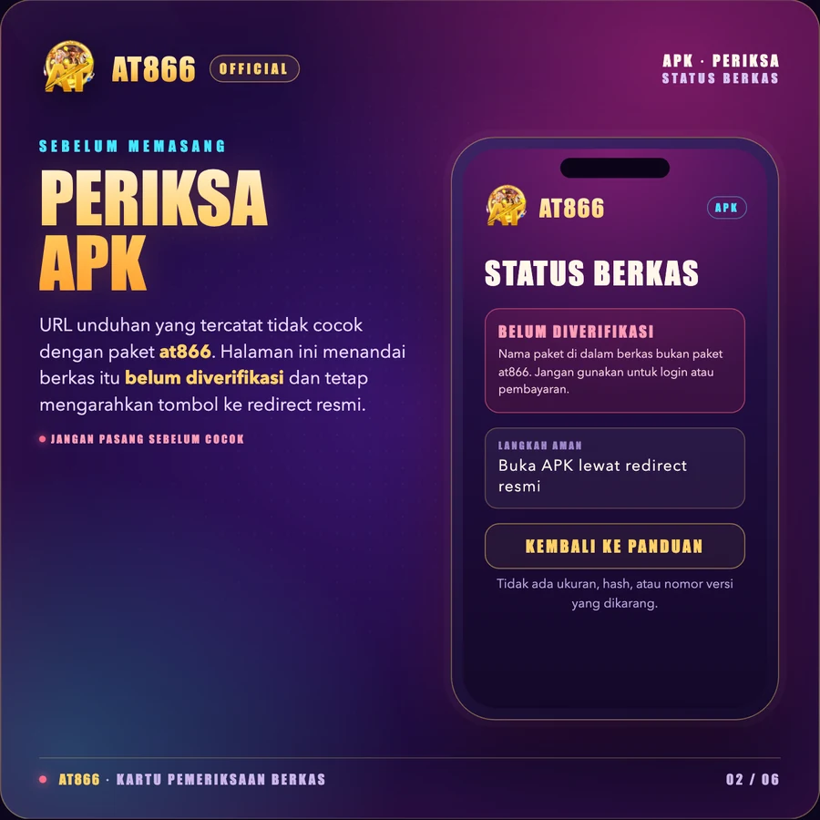 Kartu pemeriksaan berkas APK dengan penanda belum diverifikasi dan tombol kembali ke panduan