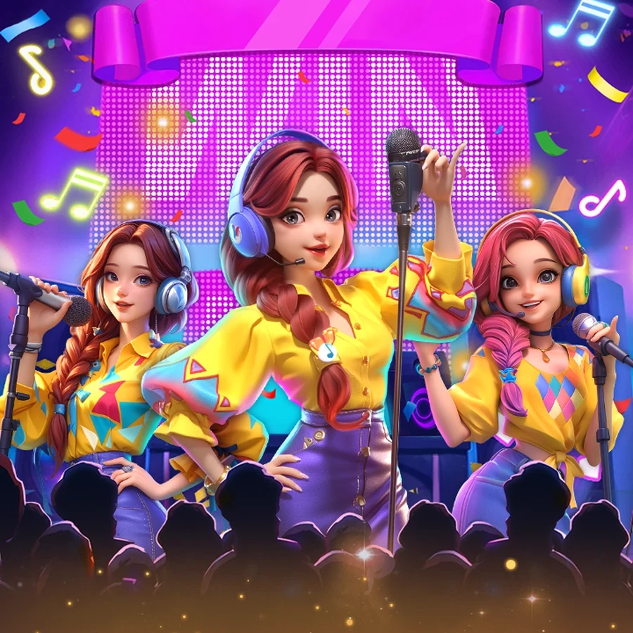 Tiga karakter panggung dari artwork resmi at866 tanpa teks promosi